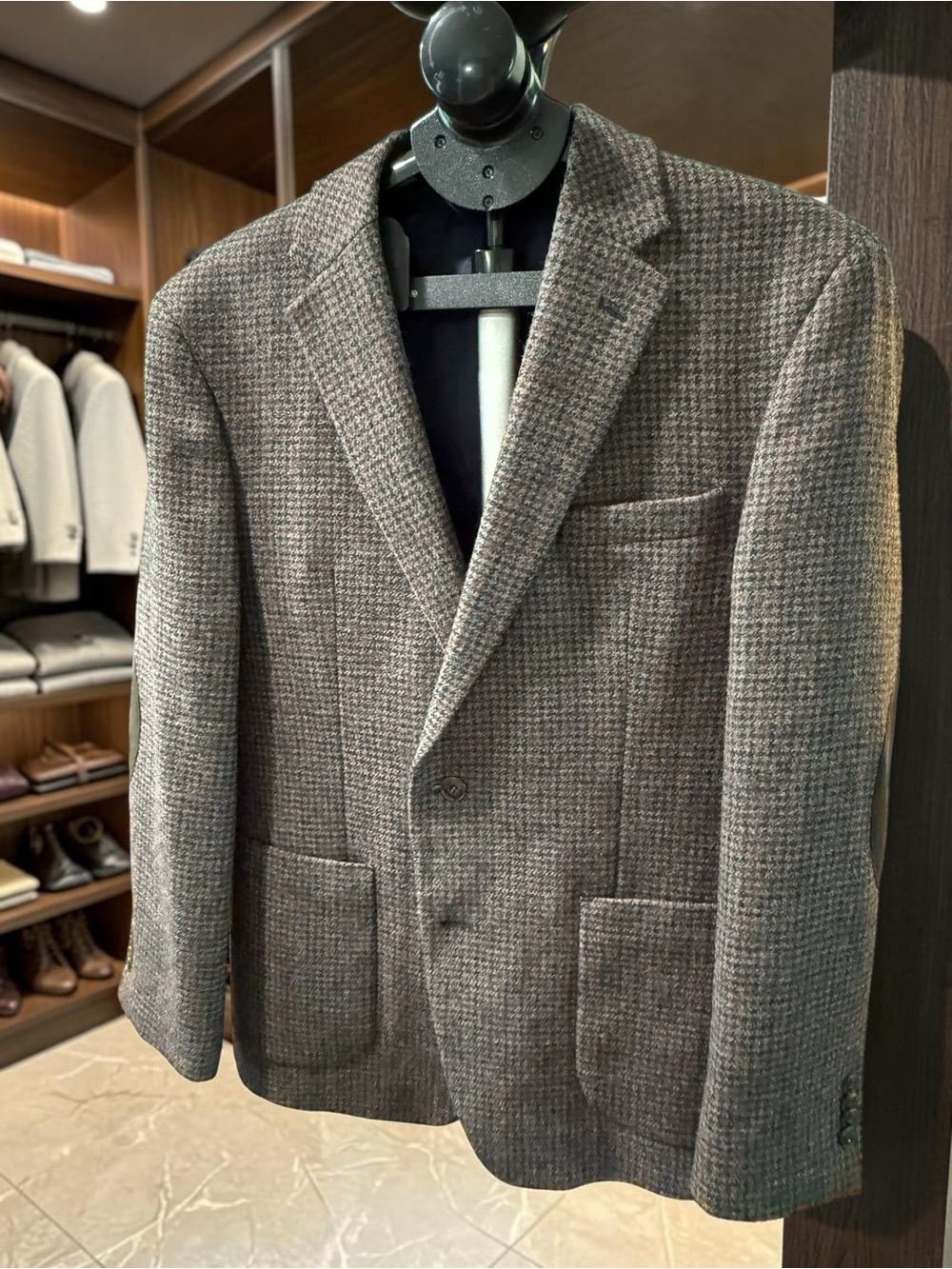 Jos. A. Bank 1905 Slim Fit Tweed Blazer Mens Brown Houndstooth Elbow Patches